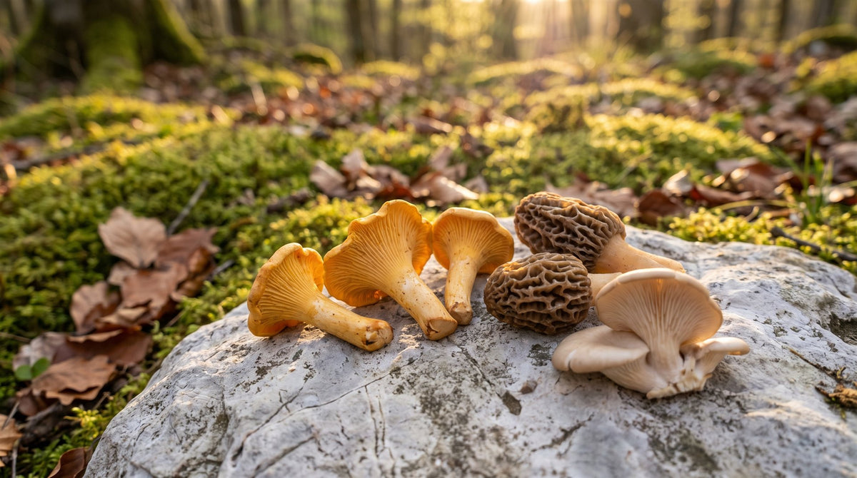 Vitamin D — Darstellung mit Pfifferlingen, Morcheln und Austernpilzen
